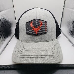 Bucked Up Trucker Hat Mens OSFM Gray Black Mesh Snapback American Flag Patch